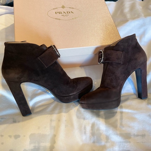 Prada Brown Booties with Buckle Sz 38 - Picture 2 of 8